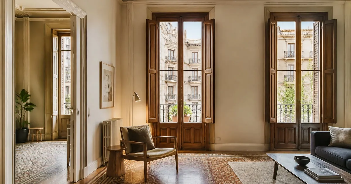 Bright Eixample apartment interior with high ceilings, original woodwork and natural light