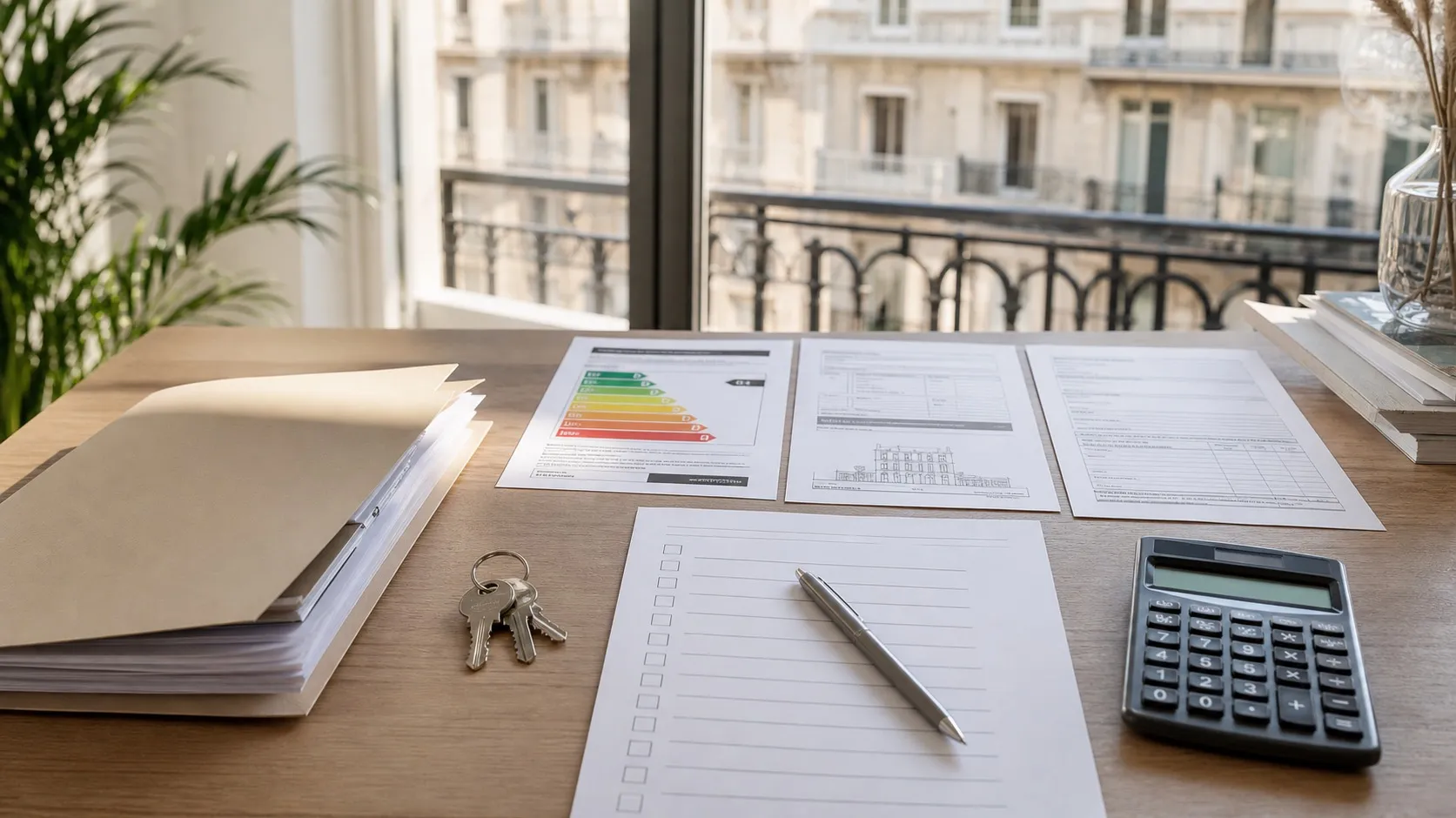 Desk with apartment sale documents, keys and checklist for selling a Barcelona flat in 2026